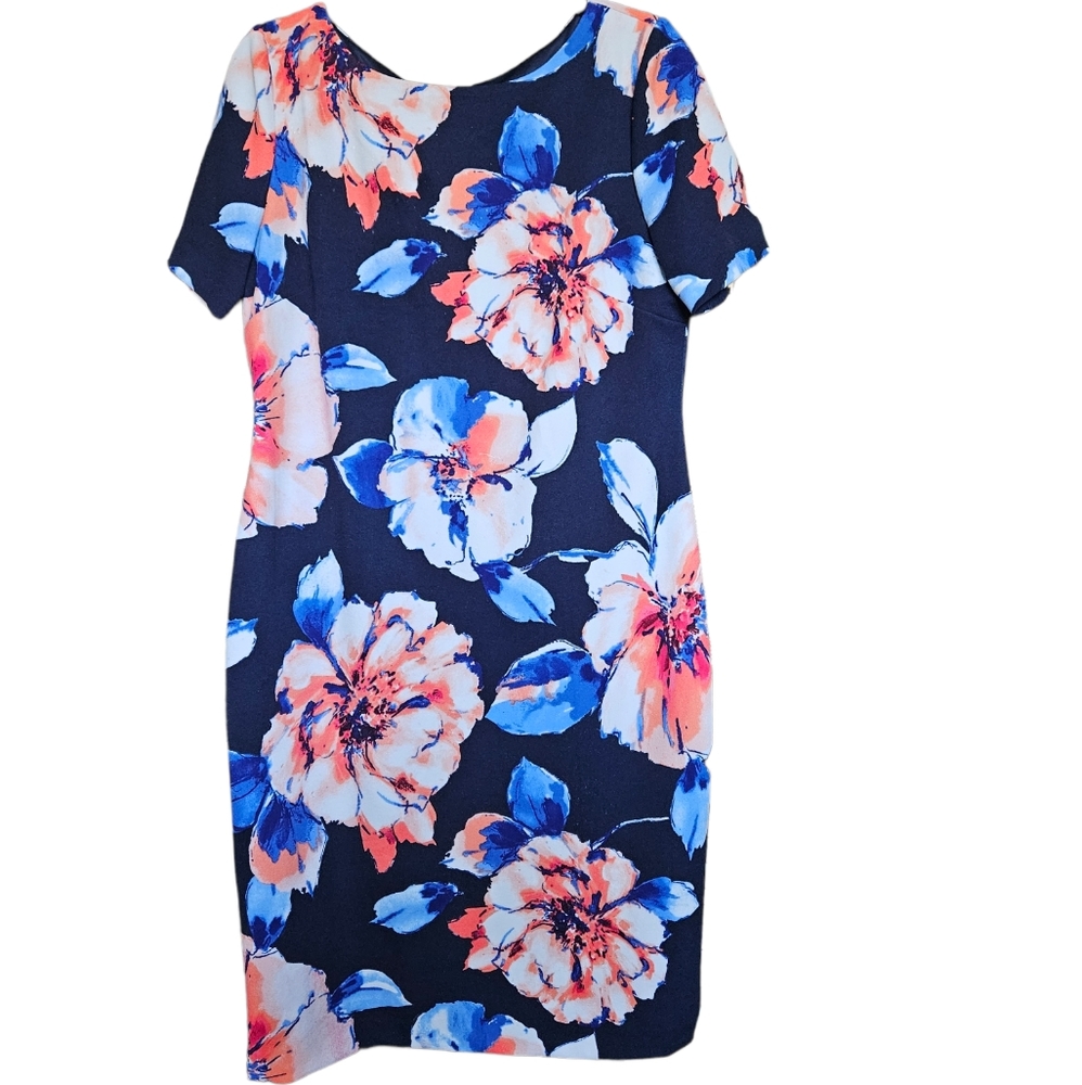 TAHARI Navy & Pink Floral Dress 12